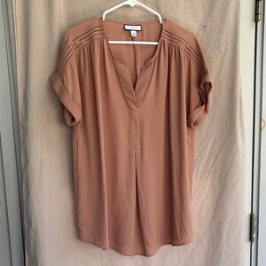 Charter Club Rust-Tan Split Neck Short Sleeve Tunic